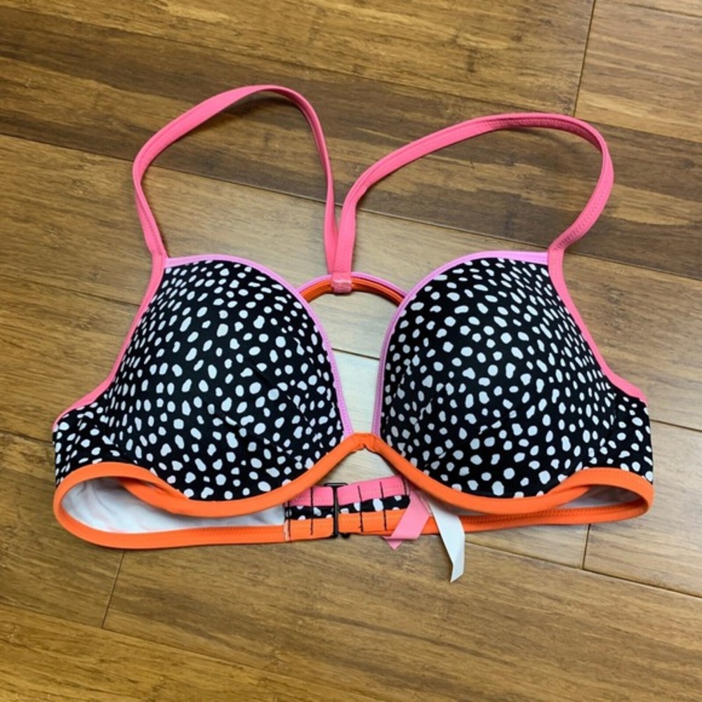 Victoria's Secret The Fabulous‎ Bikini Top Womens Size 34D Polka Dot Padded Swim
